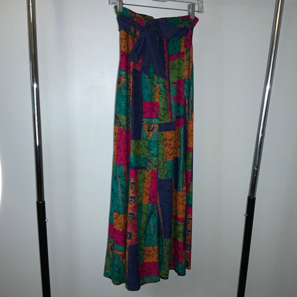 Christine David batik mosaic midi full skirt Sz M vintage bright colorful